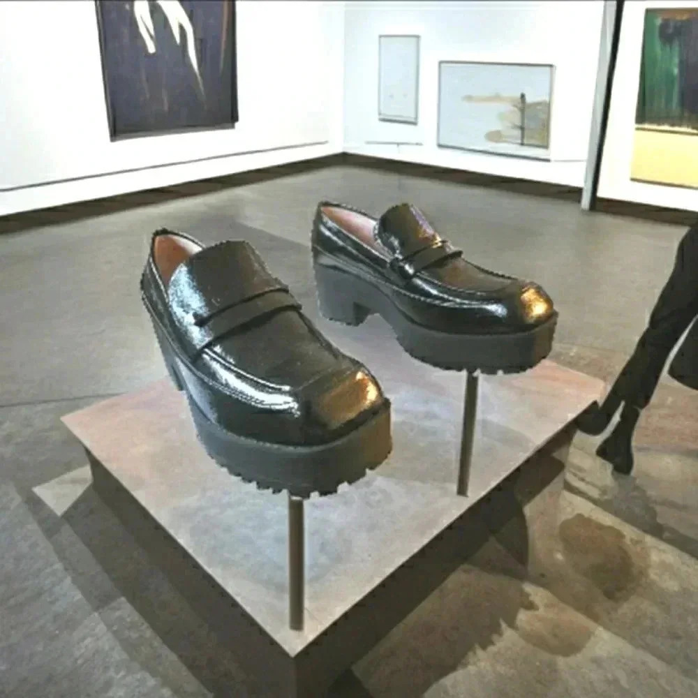 Retro Chunky Platform Lugsole Loafers Academia Black Patent Leather Size 9 New